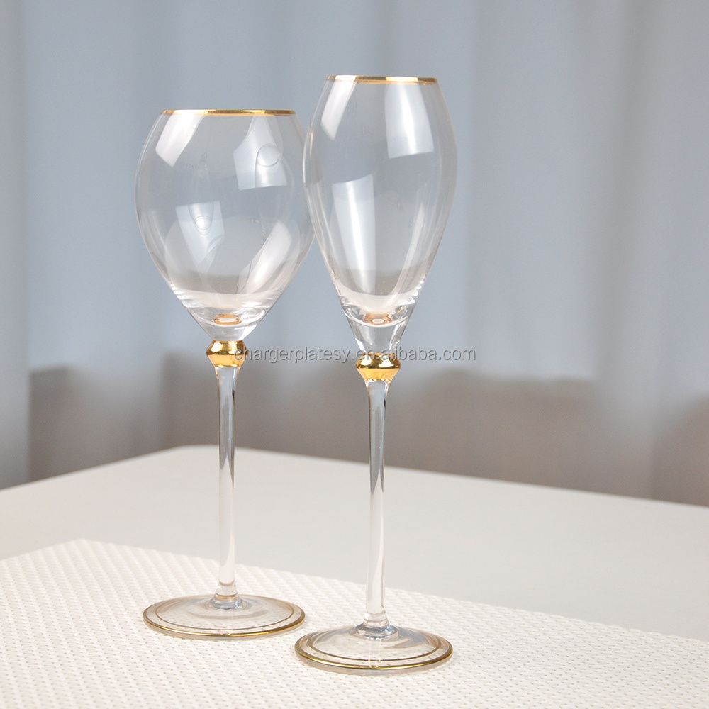 Wholesale Luxury Vintage Red Wine & Champagne Glasses Set Personalized Crystal Glass with Gold Rim Lead-Free for Weddings