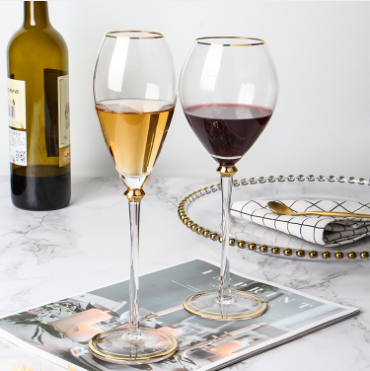 Wholesale Luxury Vintage Red Wine & Champagne Glasses Set Personalized Crystal Glass with Gold Rim Lead-Free for Weddings