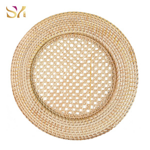 Wholesale Round Rattan woven Pad Wicker Bamboo Tableware Brown Retro Wedding Handwoven Charger Plate mat