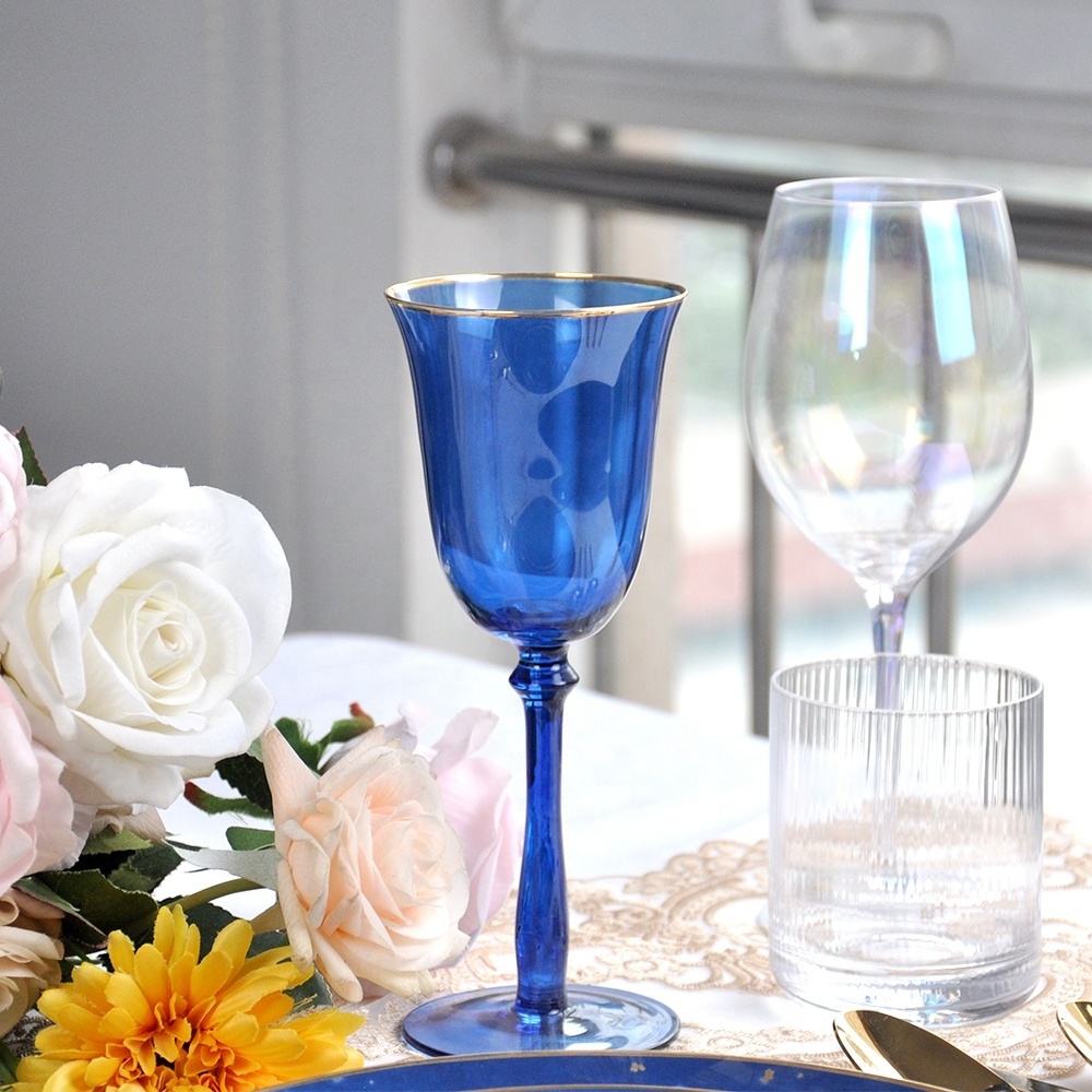 Custom White Wedding Decoration Red Glassware Set Rim Wine Glass Blue Black Rose Gold Luxury Drinking Glasses Water Glasses