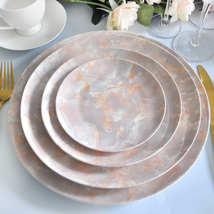 China Supplier Pink Color marbling Restaurant dinner plate Ceramic tableware set