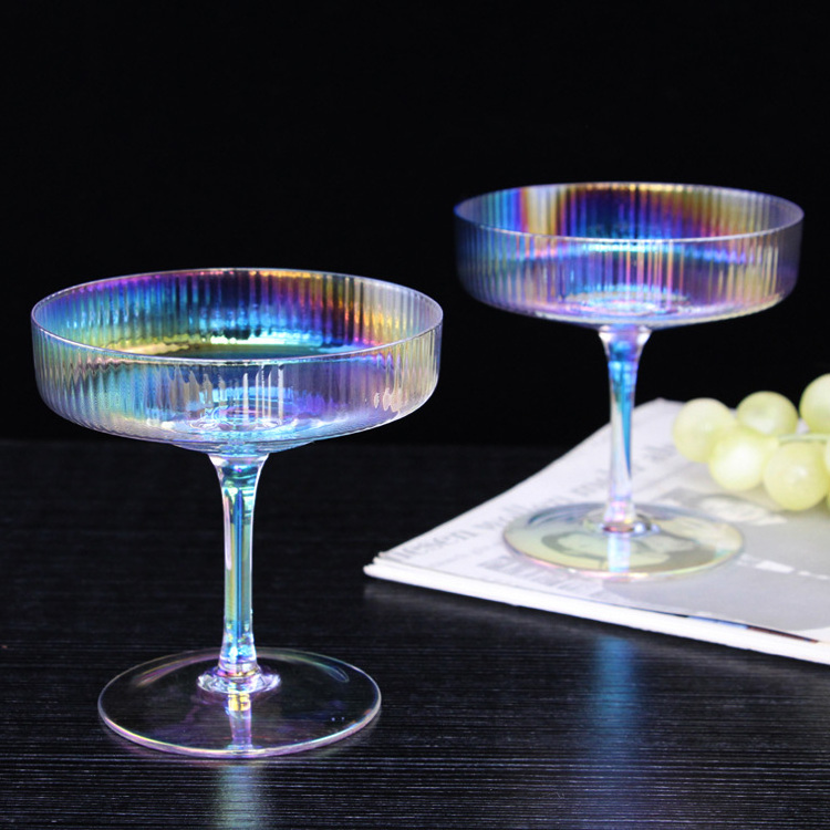 Wholesale classic vertical lines colorful cocktail coupe glasses unique cup bulk ribbed crystal Martini glassware