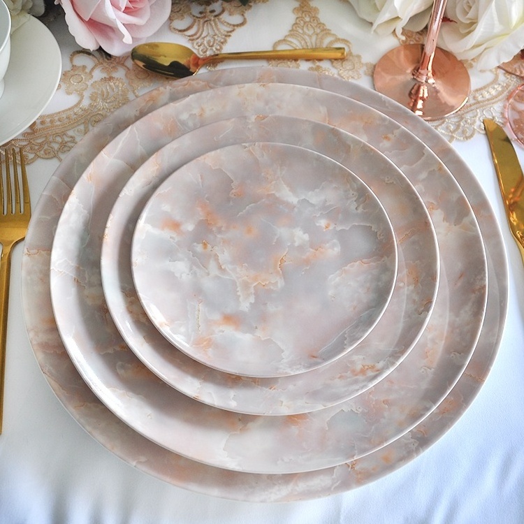 China Supplier Pink Color marbling Restaurant dinner plate Ceramic tableware set