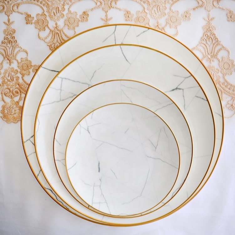 China Supplier Pink Color marbling Restaurant dinner plate Ceramic tableware set