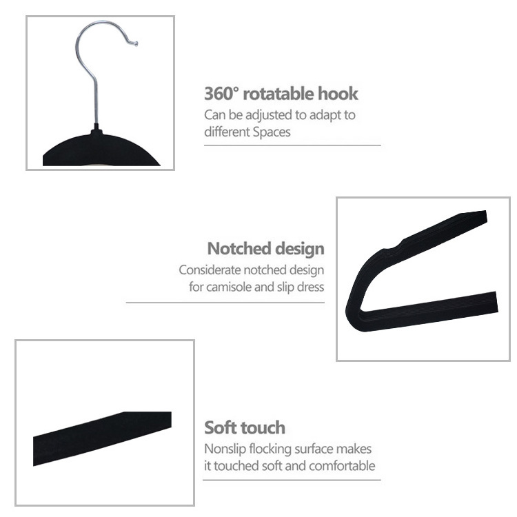 CHARISMA Velvet Cloth Coat Hanger Space Save Non Slip Padded Flocking White Black Velvet Clothes Hangers