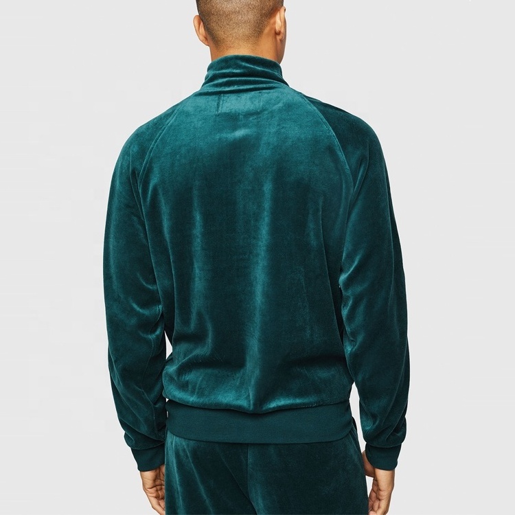 Custom High Quality Green Velour Tracksuit Manufacturer Sportswear Sweatshirt and Sweatpants Set Velvet Tracksuits for Men