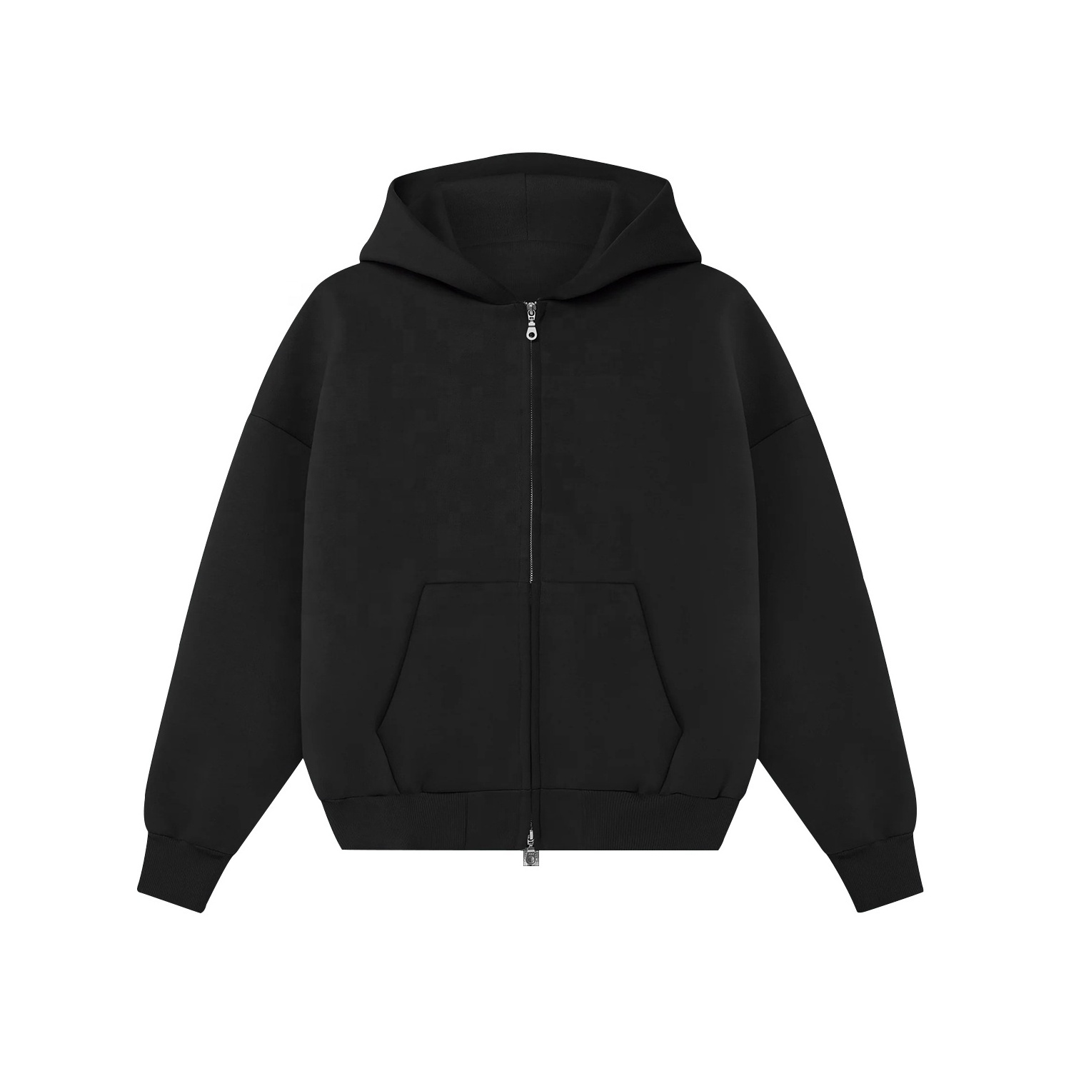 Custom Blank Crop Double Zip up Hoodies Oversized 400gsm 450gsm 100% Cotton Cropped Drop Shoulder Zip up Double Layer Hoodie Men