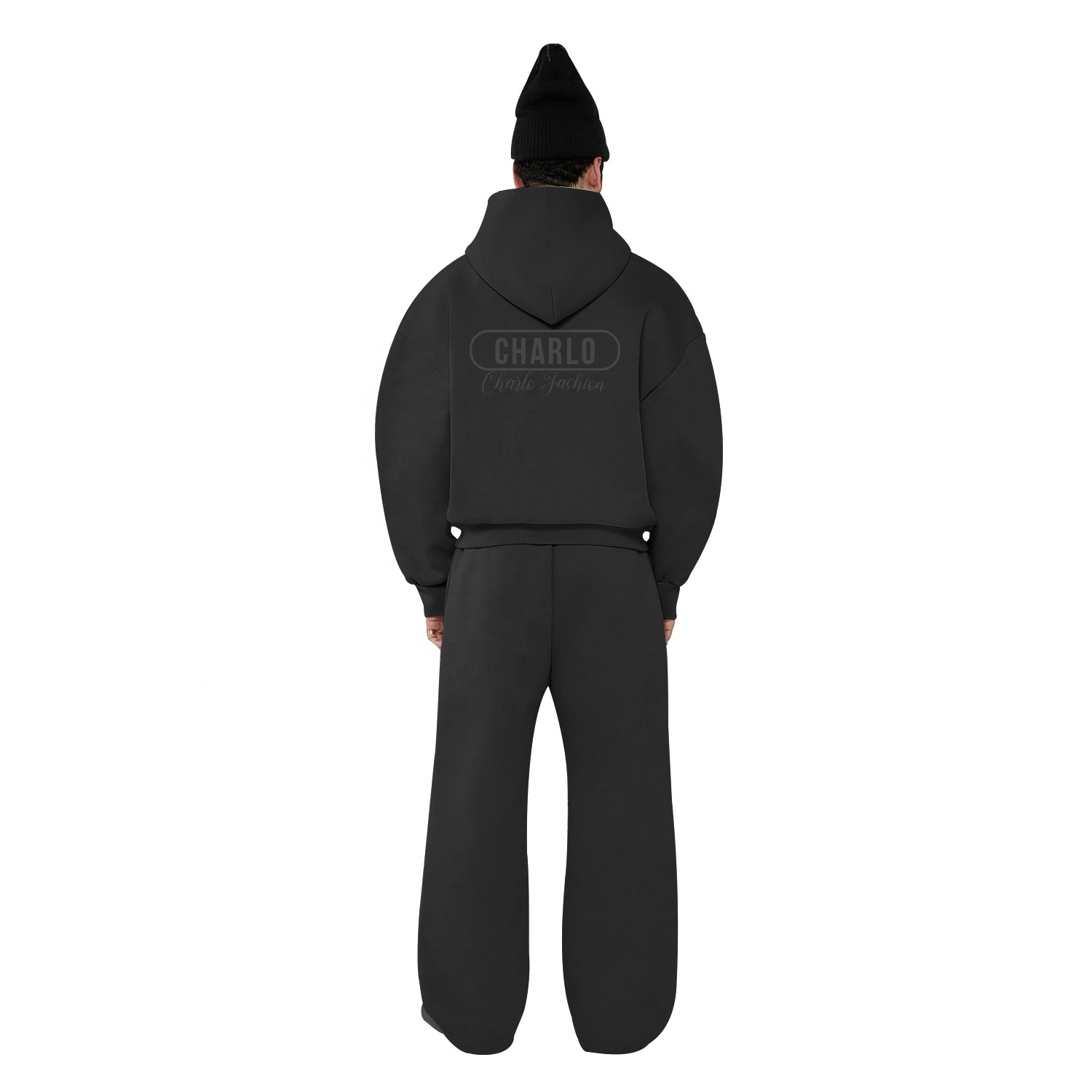 custom sweatsuit men 100% cotton French Terry Heavyweight unisex flared sweatpants and full zip up hoodie tracksuit sets