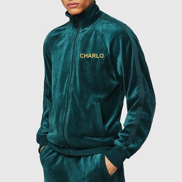 Custom High Quality Green Velour Tracksuit Manufacturer Sportswear Sweatshirt and Sweatpants Set Velvet Tracksuits for Men