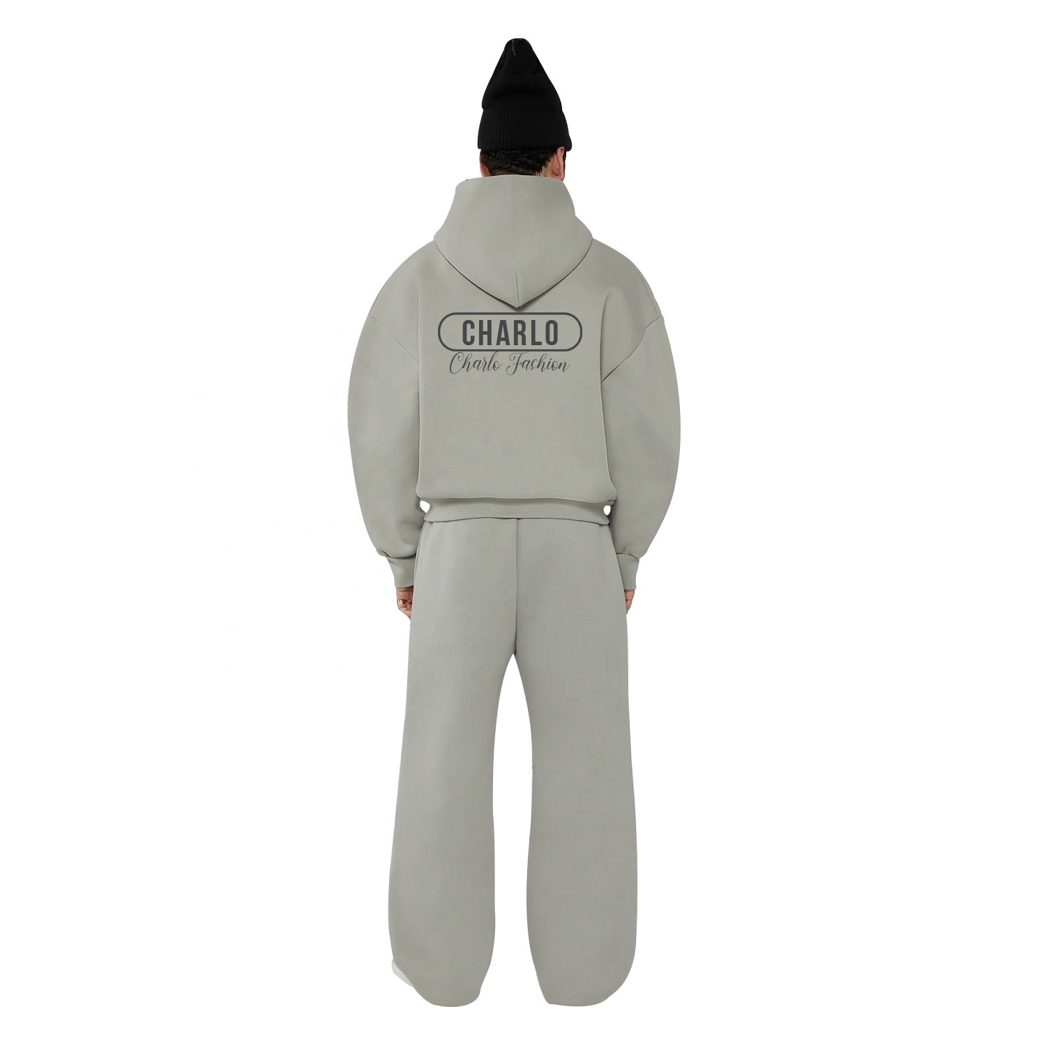 custom sweatsuit men 100% cotton French Terry Heavyweight unisex flared sweatpants and full zip up hoodie tracksuit sets