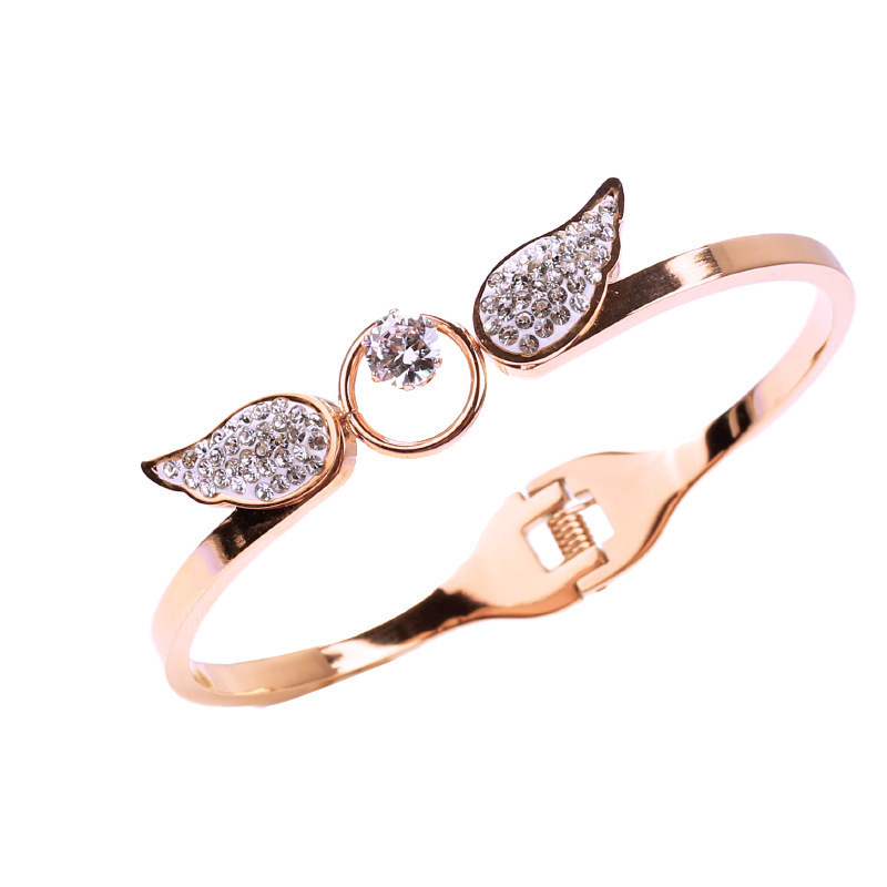 Diamond Wings Stainless Steel Bracelet Female 18K Gold Spring Opening Bracelet in Stock Wholesale