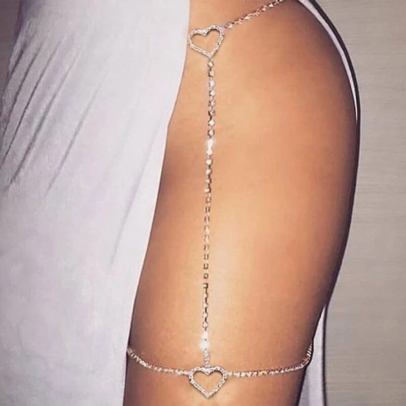 Fashion Hollowed-out Love Waist Chain Body Chains Ornament Full Diamond Sexy Heart-Shaped Leg Bracelet Body Chain