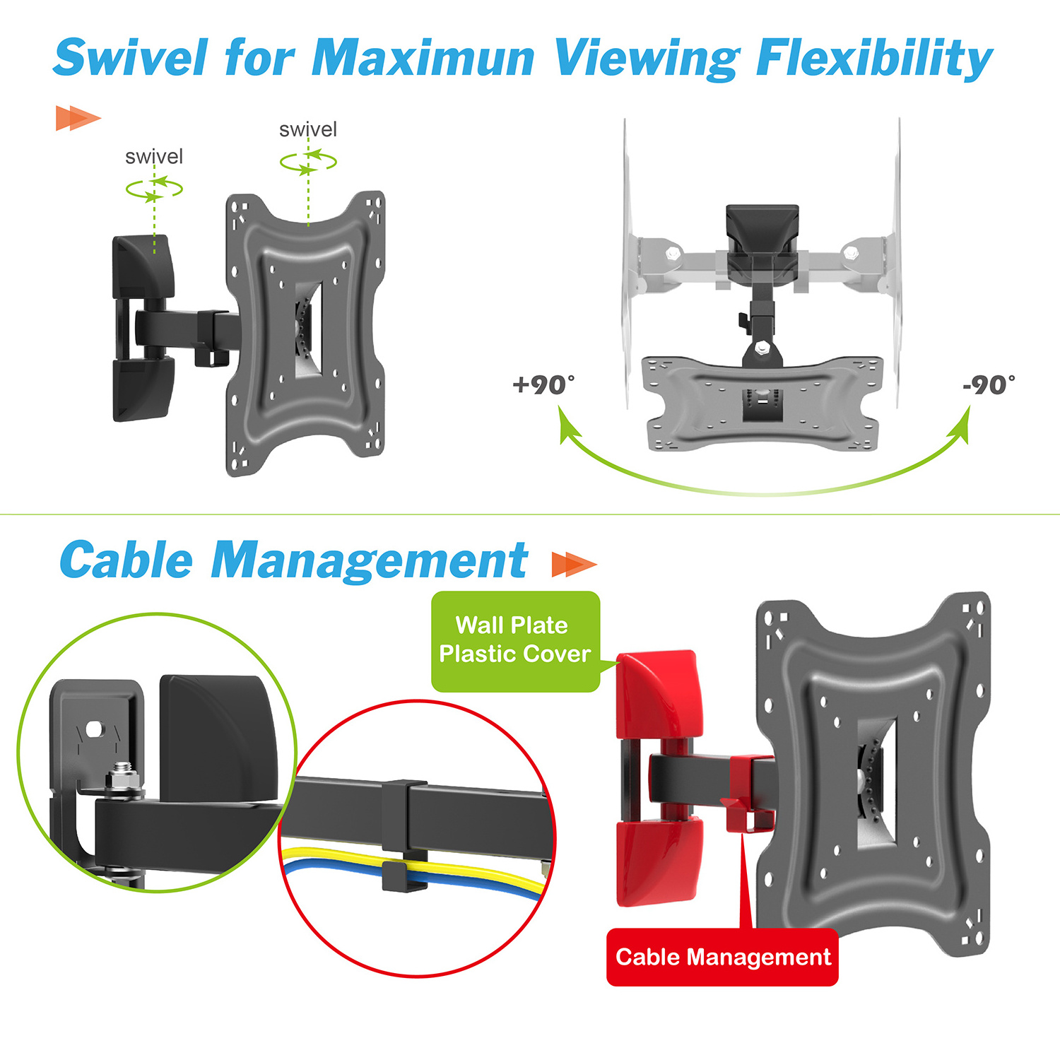 Charmount Swivel TV Wall Mount Max VESA 100x100mm 200x200mm  hold 17-42 Inches Tilt and Swivel Single Arm