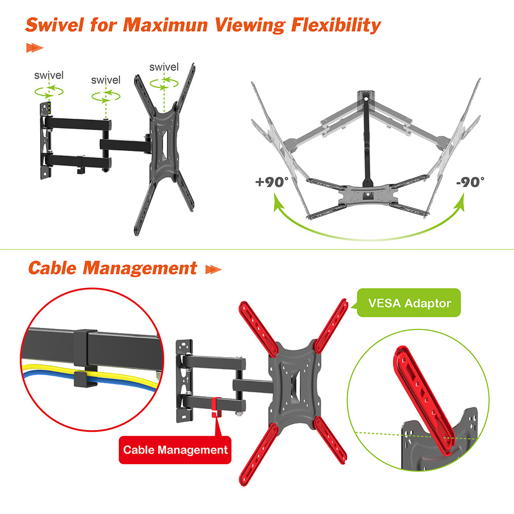 Charmount Max VESA 400*400mm Full Motion Television Swing Arm Mounts Two Arms TV Mount