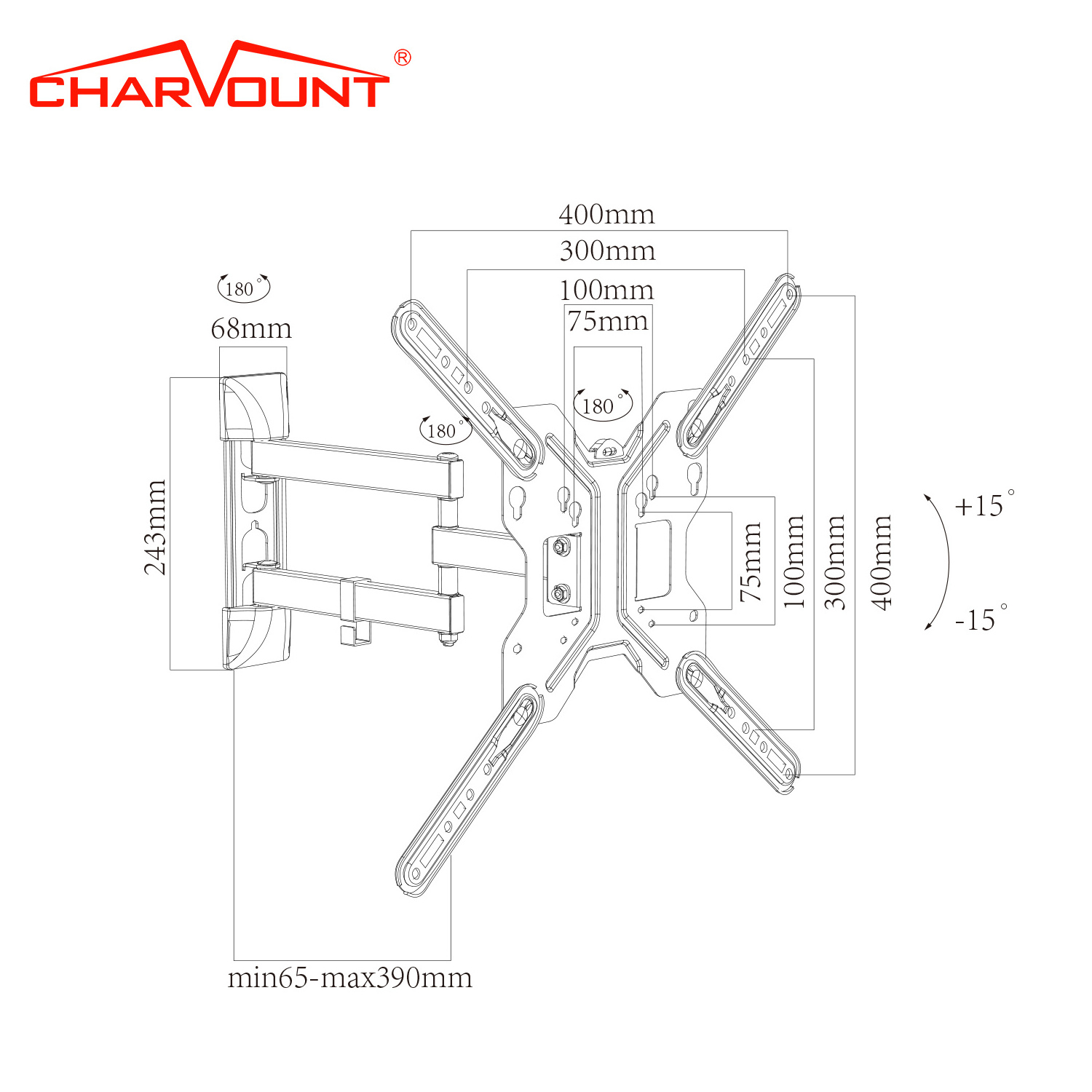 Charmount China Supplier Full Motion TV Stand Mount Suitable for 26''-55'' inch TV Wall Mount