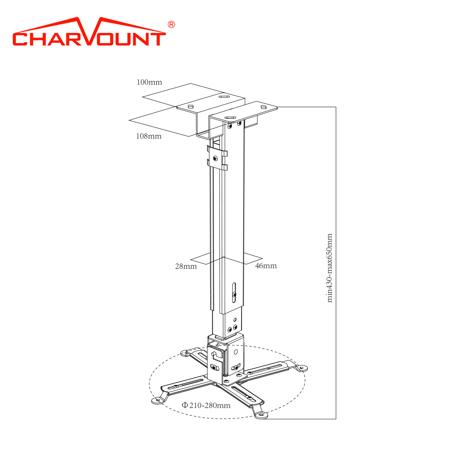 CHARMOUNT Professional supply projector ceiling mount with 10kgs loading capacity, retractable projector mount