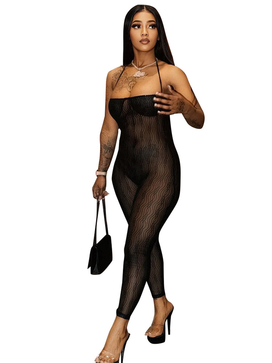 Charm Hot Sale 2024 Trend Women Fashion Sexy Mesh See-Through Sleeveless Bodycon Women Jumpsuit