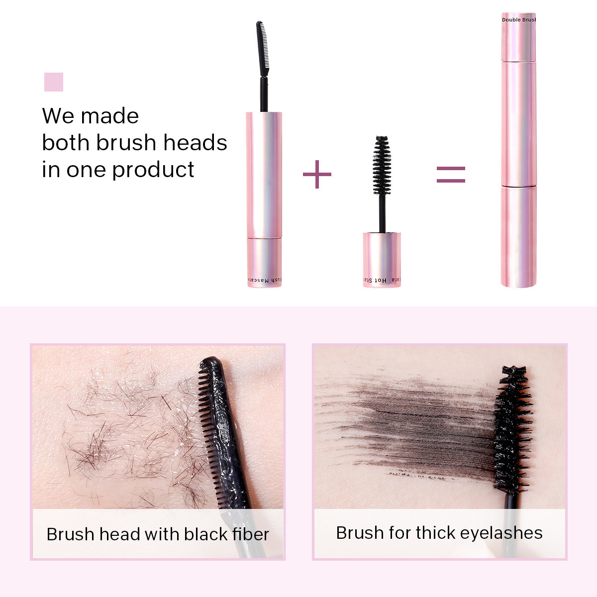 High Quality 2 In 1 Pink Mascara Lengthening Double Side Fiber Lash Eye Mascara