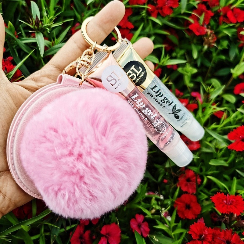 Private Label Key Chain Lip Gloss Pumper Mirror Kit Lip Oil Base Vegan Cruelty Vendors Lip Gloss