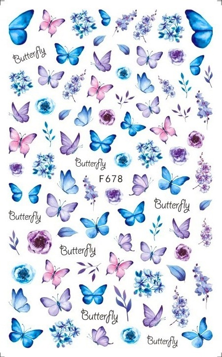 Blue Butterfly 3D Nail Stickers Flowers Leaves Self Adhesive Transfer Sliders Wraps Manicures Foils DIY Decorations