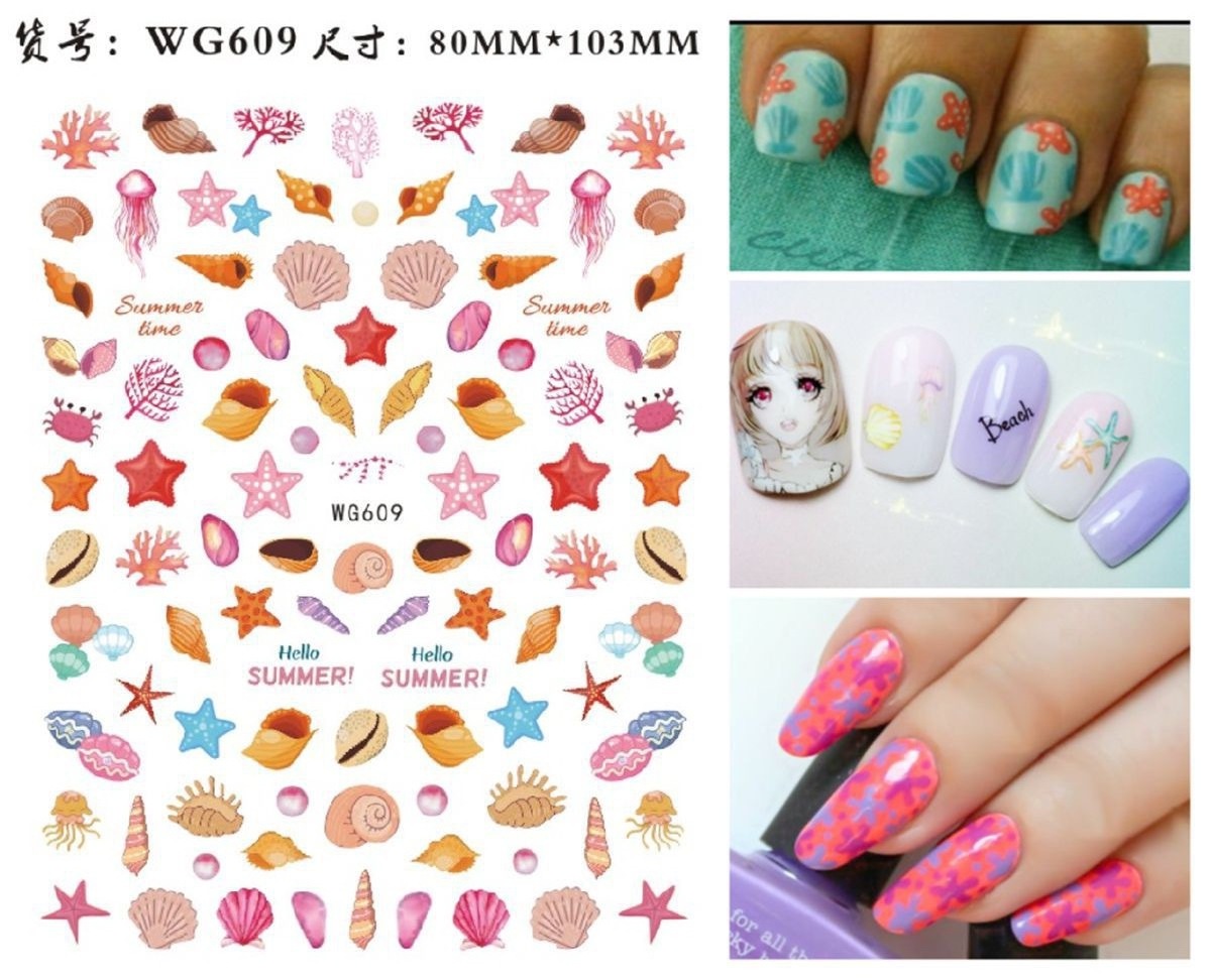 3D Nail Art Stickers Summer Theme Flower Fruit Series Daisy Colorful Leaf Patterns Design Adhesive Transfer Decals Decors