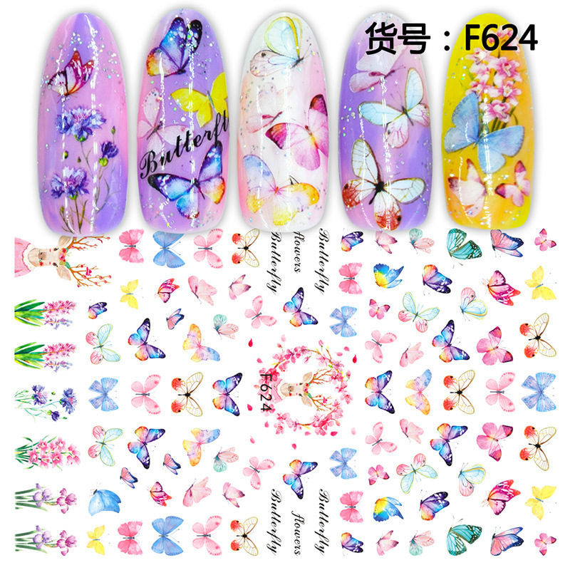 Blue Butterfly 3D Nail Stickers Flowers Leaves Self Adhesive Transfer Sliders Wraps Manicures Foils DIY Decorations