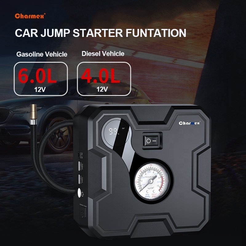 Charmex 1500Amp Car Jump Starter with Air Compressor, 150PSI Tire Inflator with Digital Screen Pressure Gauge