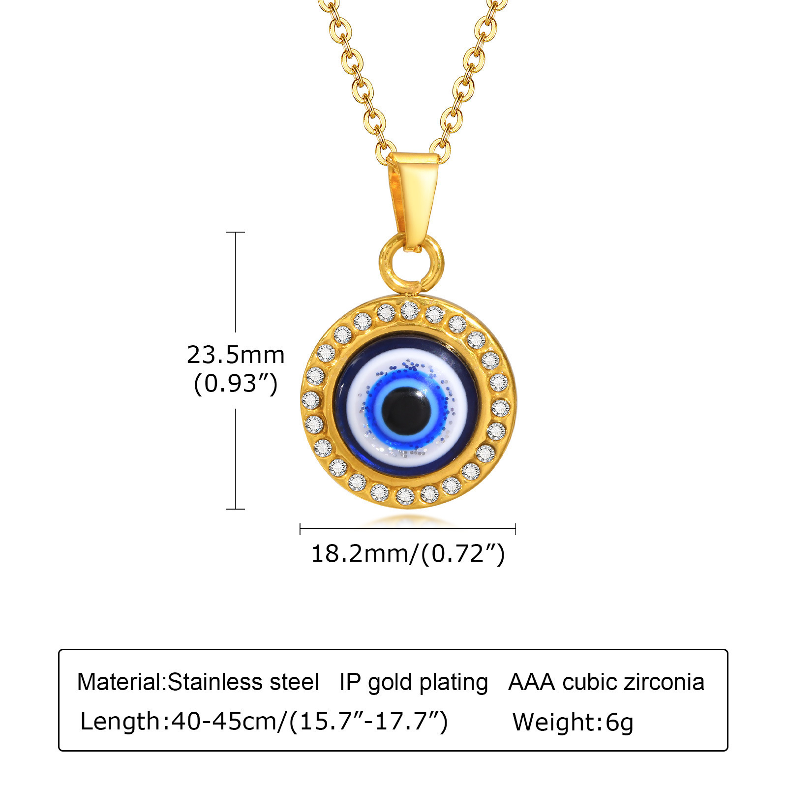 Stainless Steel 18K Gold Plated Blue Turkey Eye Pendant Necklace Jewelry In Bulk