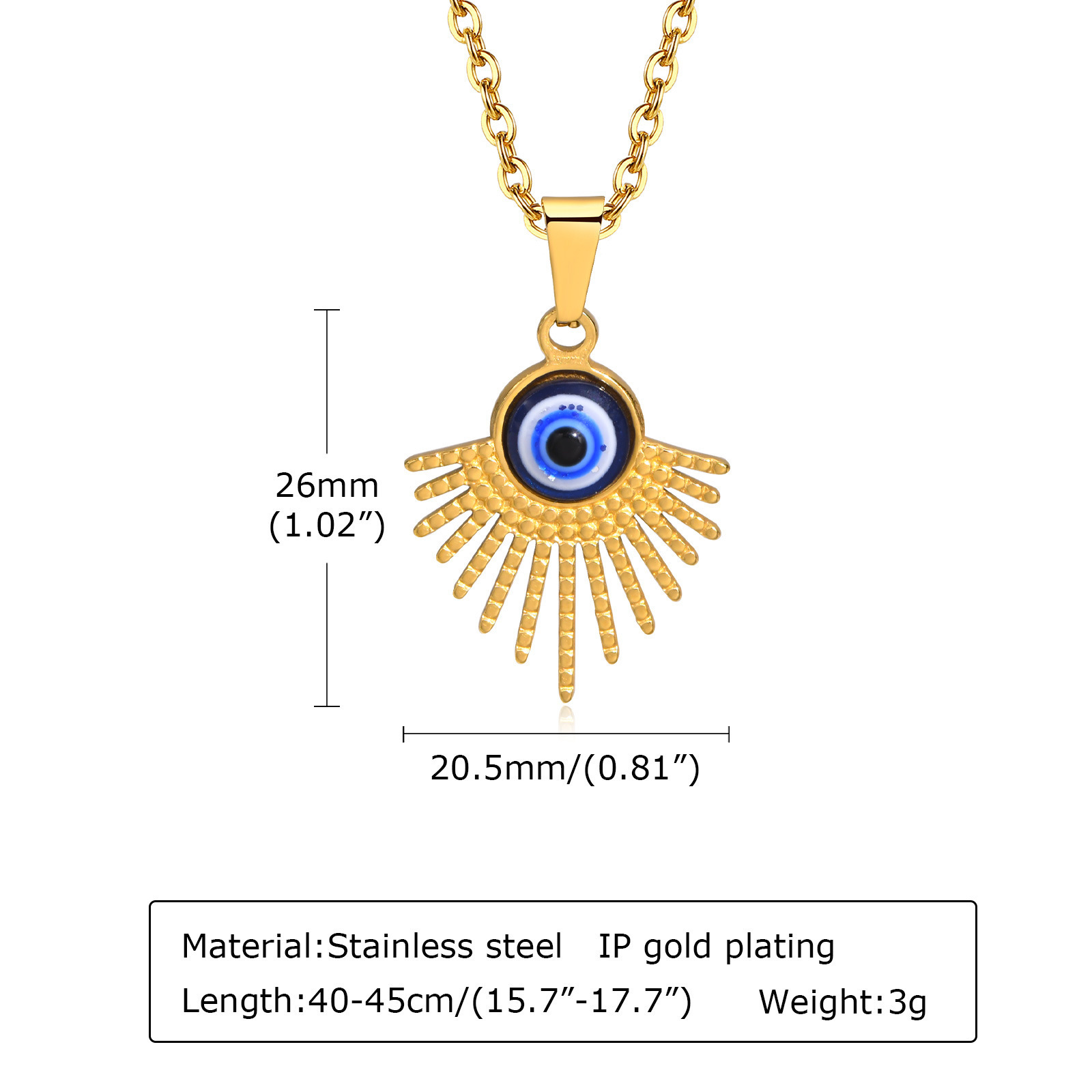 Stainless Steel 18K Gold Plated Blue Turkey Eye Pendant Necklace Jewelry In Bulk