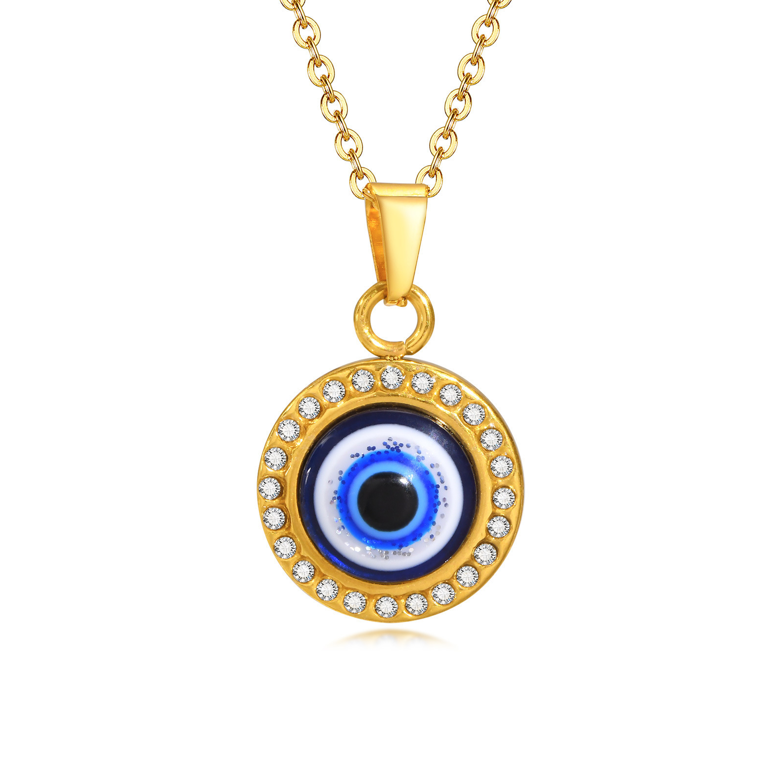 Stainless Steel 18K Gold Plated Blue Turkey Eye Pendant Necklace Jewelry In Bulk