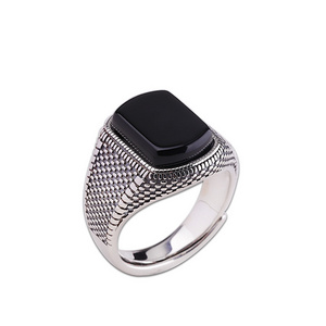 Ajustable Black Onyx Stone Silver 925 Ring Designs For Men