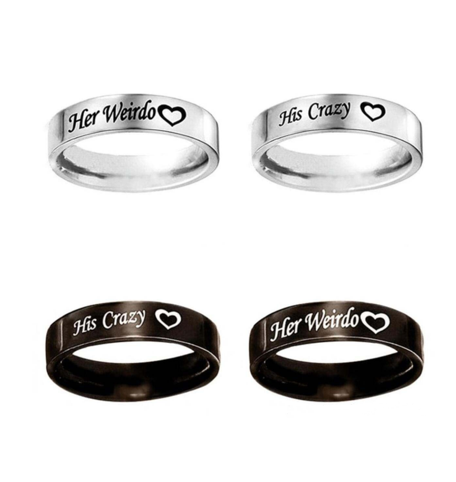 Stainless Steel His Crazy Her Weirdo Heart Couple Ring Set