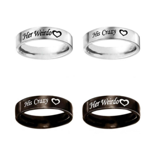 Stainless Steel His Crazy Her Weirdo Heart Couple Ring Set