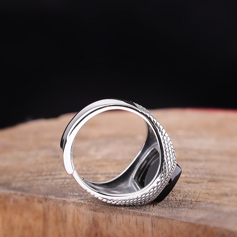 Ajustable Black Onyx Stone Silver 925 Ring Designs For Men