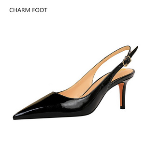 European and American style simple thin heel high heel shallow mouth pointy hollow back strap elegant thin women's single shoes