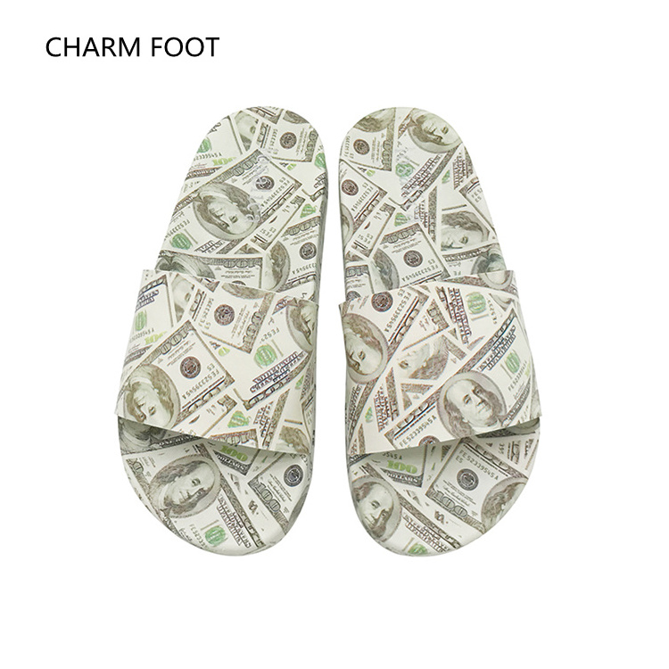 Cross border European and American fashion dollar graffiti style flat bottomed flip flops for women in 2021 summer