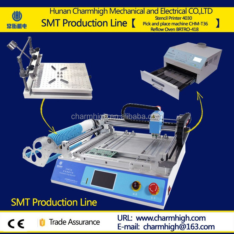 Small Smt   LedProduction line: 3040 Solder Printer + CHM-T36 Pick and Place Machine + Reflow Oven CHMRO-420 Discount!