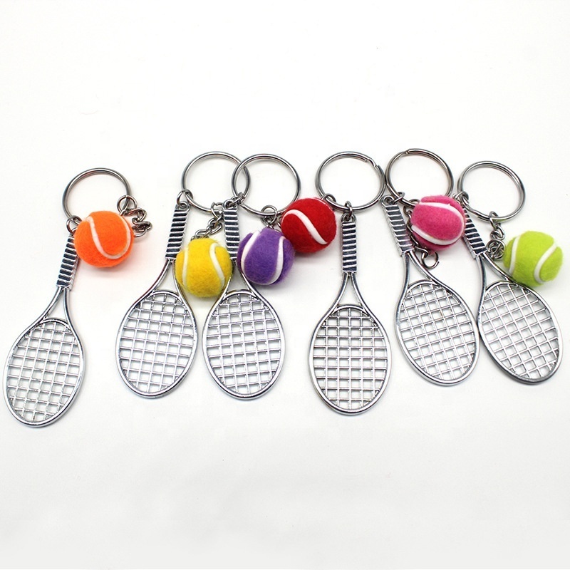 Souvenir Gifts Sports Mini Tennis Racket Ball Keychain Key Rings Students Sport Split Tennis Keychain