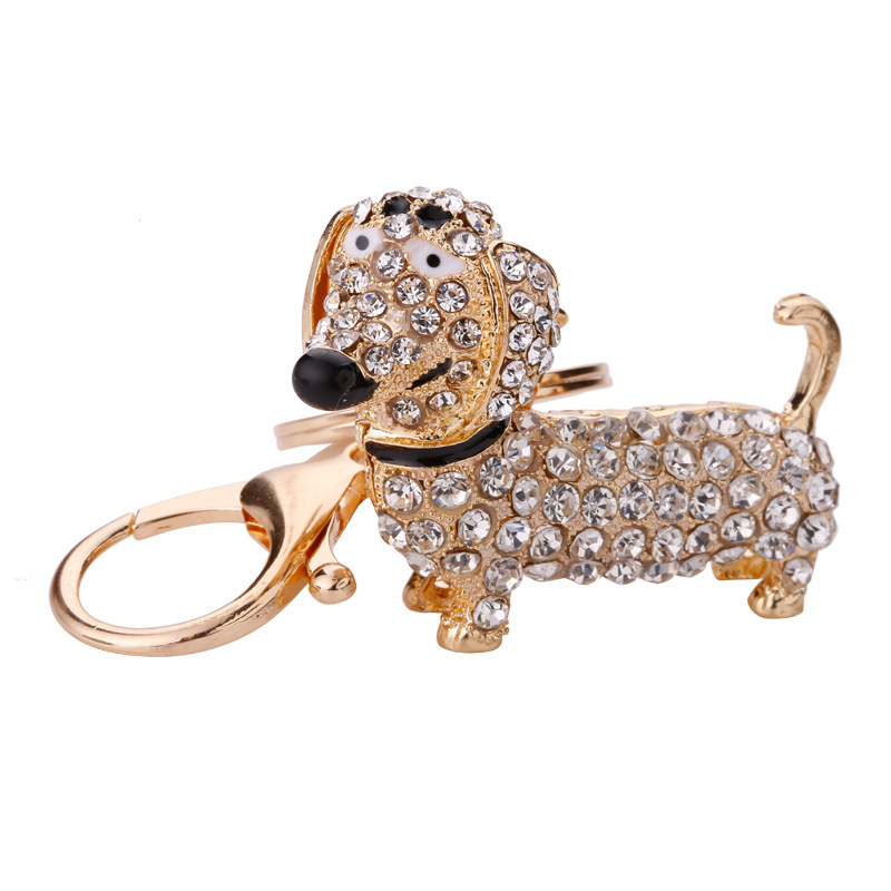 Trendy  teckel dachshund shaped keychain cute  dvery singleshund dog keyring with small crystals