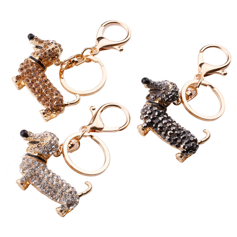 Trendy  teckel dachshund shaped keychain cute  dvery singleshund dog keyring with small crystals