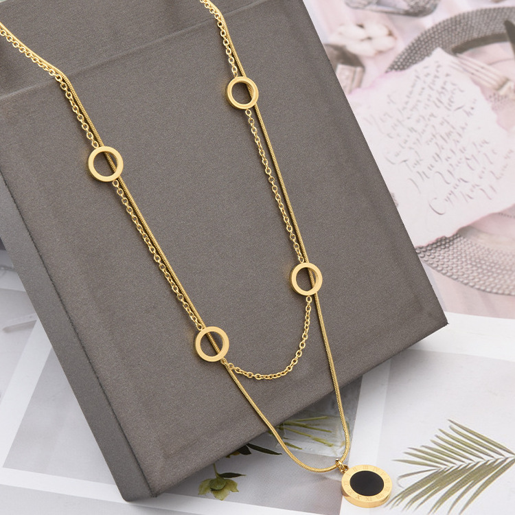 Manufacturer Wholesale Brand Jewellery 18K Gold Plated Stainless Steel Jewelry Double Layer Clover Necklace Jewelry for Women