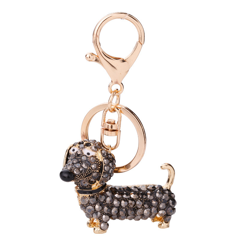 Trendy  teckel dachshund shaped keychain cute  dvery singleshund dog keyring with small crystals