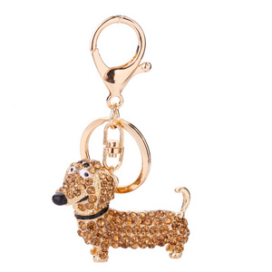 Trendy  teckel dachshund shaped keychain cute  dvery singleshund dog keyring with small crystals