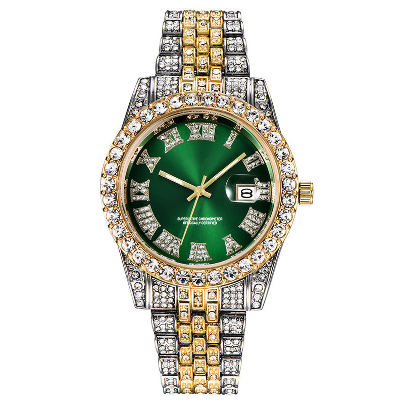 Luxury Unisex Micro Crystal Pointer Time Indicators Wristwatches Stainless Steel Green Dial Analog Quartz Number Watch