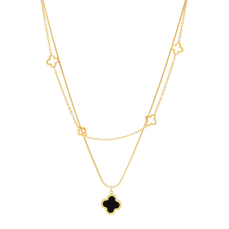 Manufacturer Wholesale Brand Jewellery 18K Gold Plated Stainless Steel Jewelry Double Layer Clover Necklace Jewelry for Women