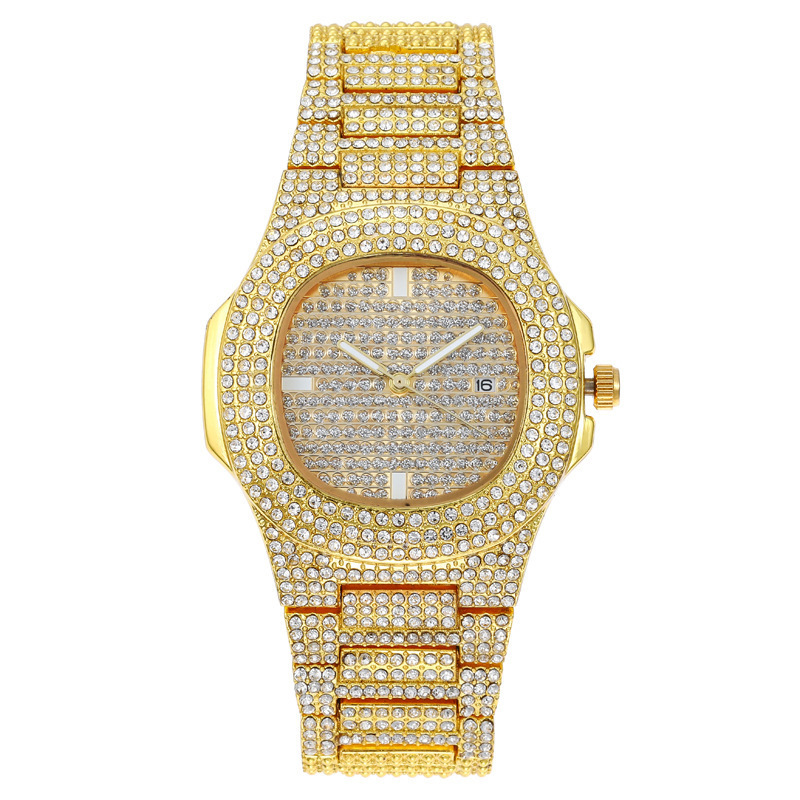 Fashion Top Brand Luxury Bling Quartz Square Men Watch Relojes Hip Hop Gold Full Diamond Iced Out Watch