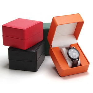 Luxury Custom Logo Black Orange Single Watch Boxes & Cases Pu Leather Square Watch Gift Box With Round Corner