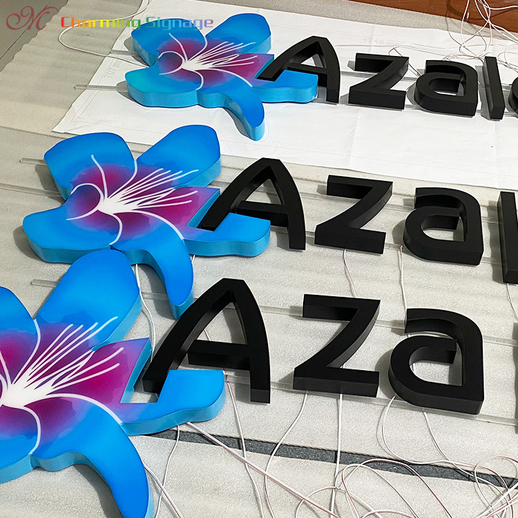 Custom design blue flowers channel signage metal light signs outdoor signboard advertising equipment