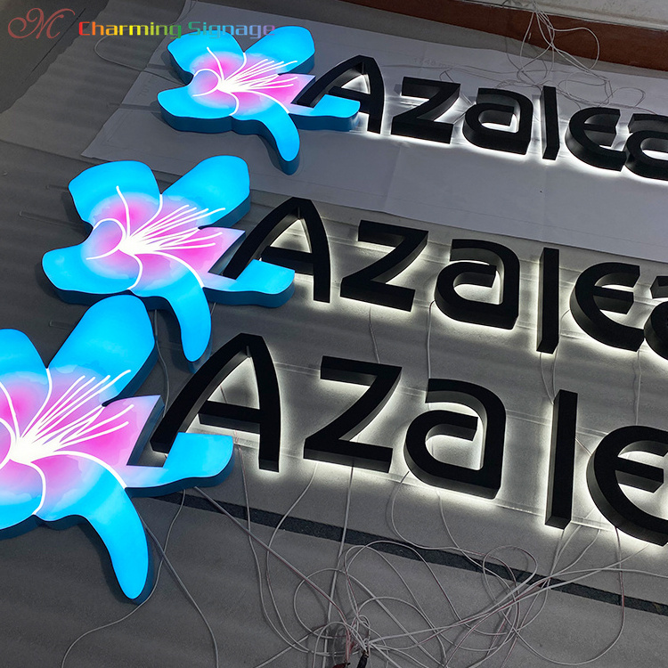 Custom design blue flowers channel signage metal light signs outdoor signboard advertising equipment