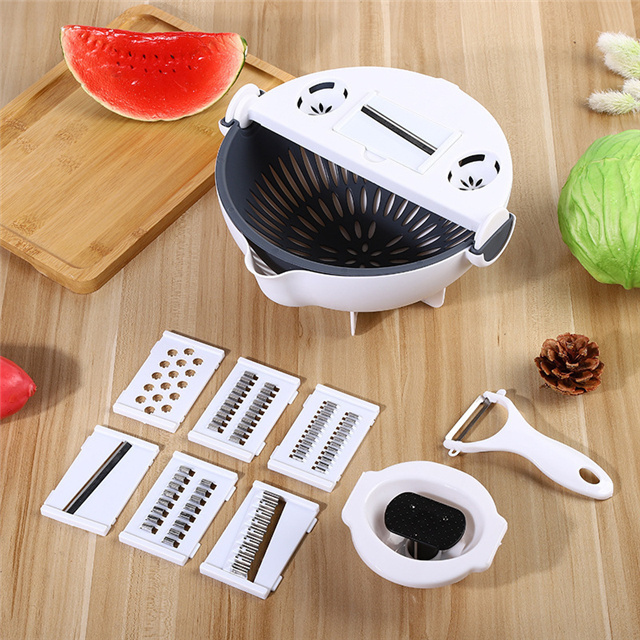 Kitchen Multi Functional Shredder Wet Fruits Drain Basket Blade Cutter Manual 9 In 1 Slicer Vegetable Grater